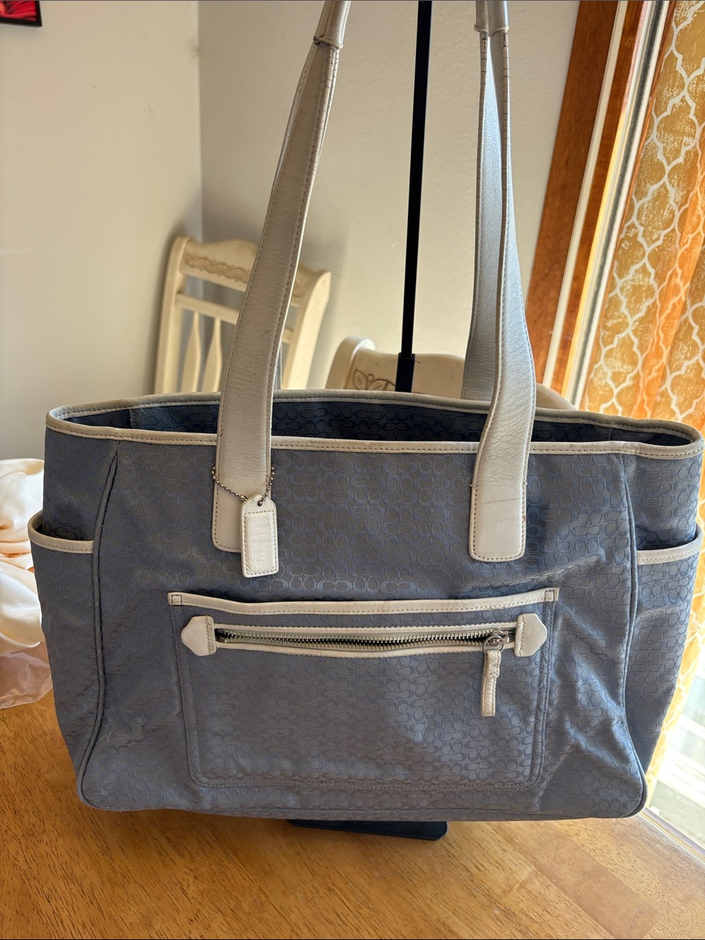 Coach Blue mini C Tote Bag with Cream Trim